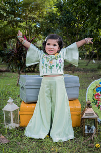 Floral Embroidered Mint Top With Sharara Pants