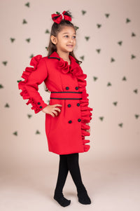 DOUBLE BREASTED RUFFLE TRENCH DRESS