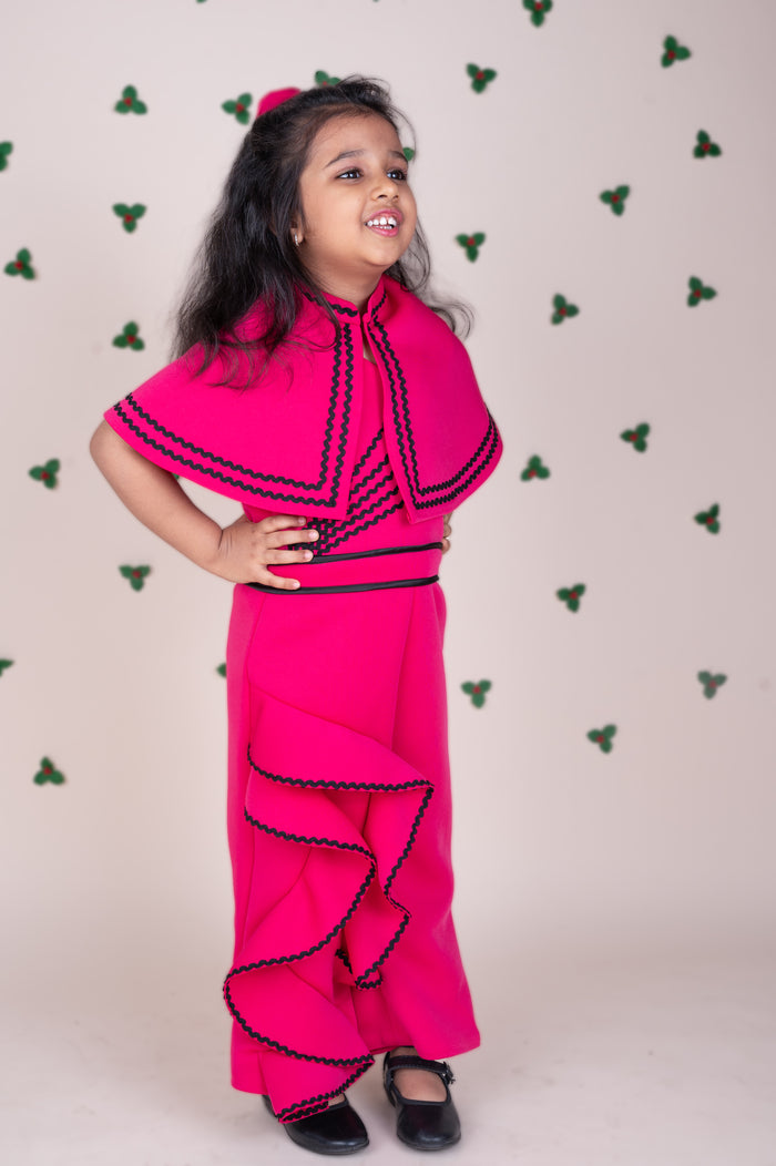 PINK CAPE RUFFLES JUMPSUIT