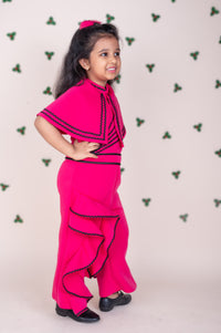 PINK CAPE RUFFLES JUMPSUIT