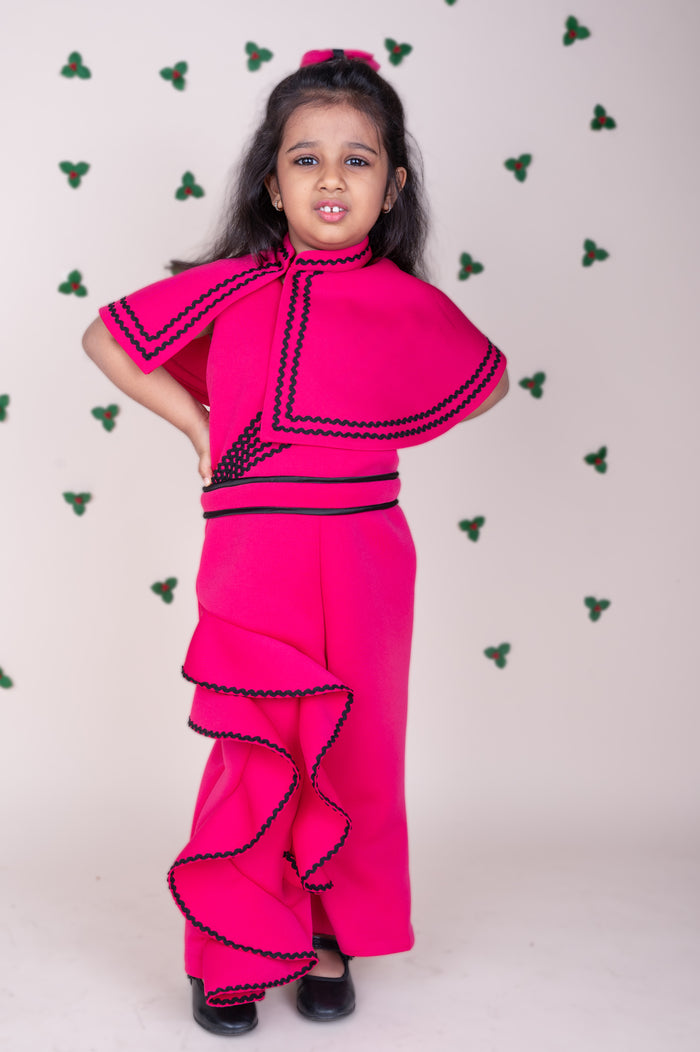 PINK CAPE RUFFLES JUMPSUIT