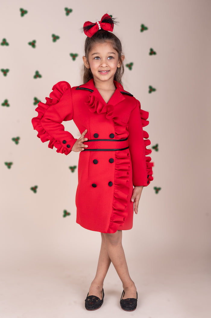 DOUBLE BREASTED RUFFLE TRENCH DRESS