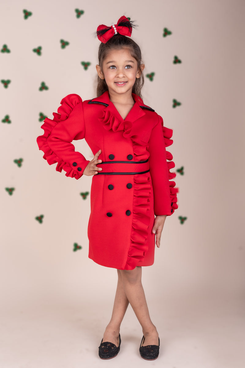 DOUBLE BREASTED RUFFLE TRENCH DRESS