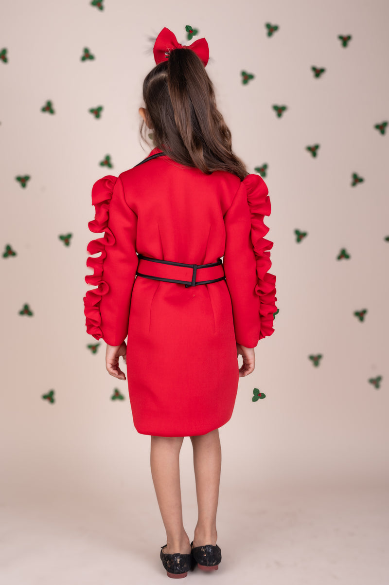 DOUBLE BREASTED RUFFLE TRENCH DRESS