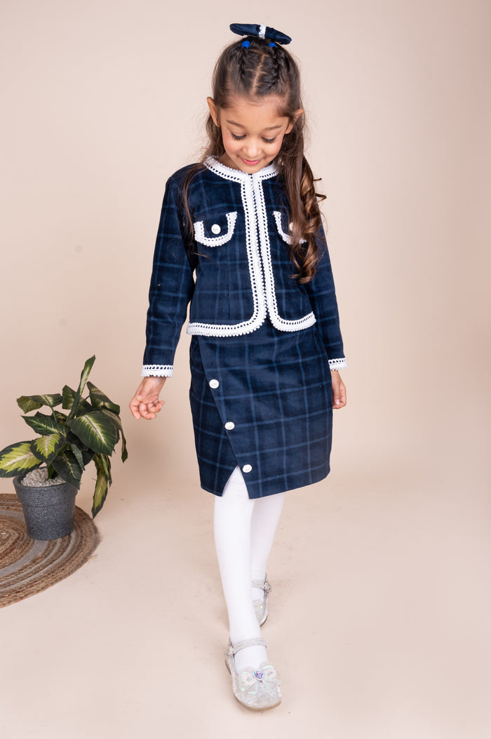 CHEQUERED CORDUROY COORD SKIRT & JACKET SET
