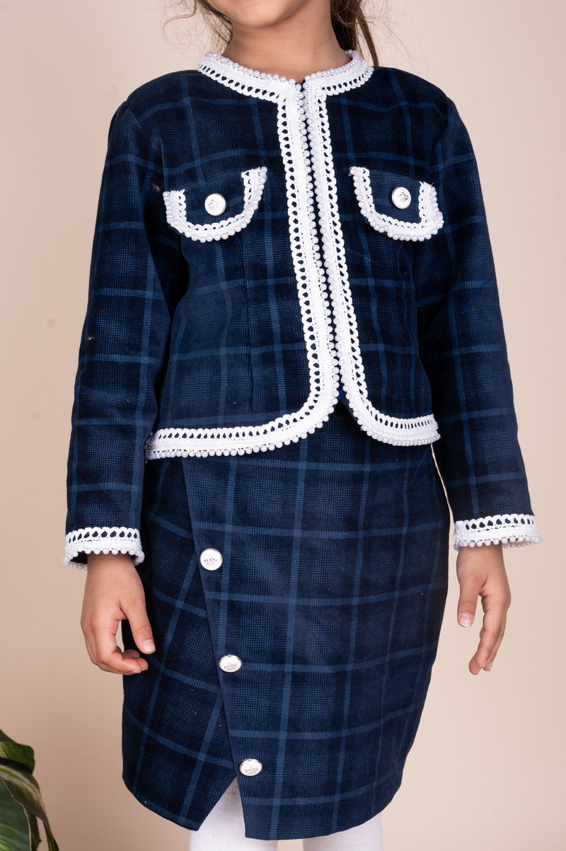 CHEQUERED CORDUROY COORD SKIRT & JACKET SET