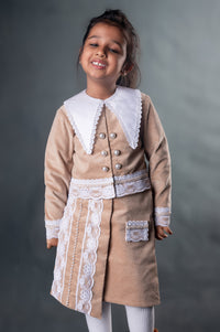 BEIGE FLAP COLLAR JACKET & SKIRT SET