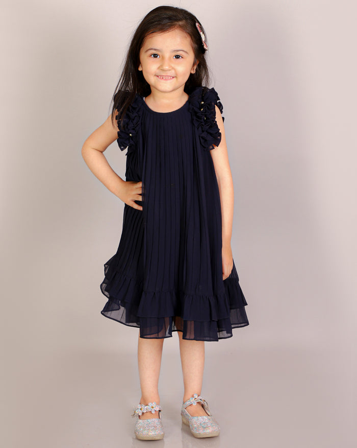 Glam Up Girls Navy Pleating Party Dress
