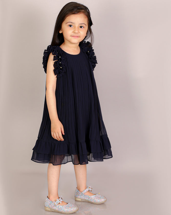 Glam Up Girls Navy Pleating Party Dress