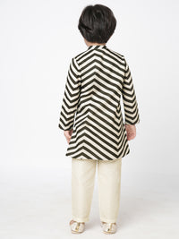 Chromatic Fusion Boys  Black & White Stripe Kurta Pant Set