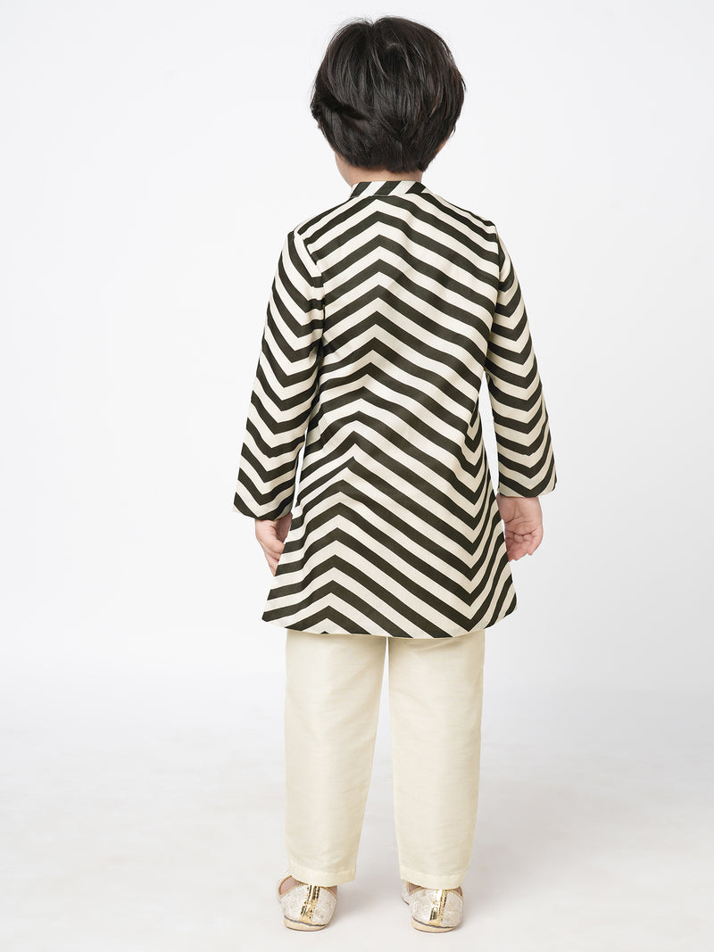 Chromatic Fusion Boys  Black & White Stripe Kurta Pant Set