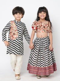 Chromatic Fusion Boys  Black & White Stripe Kurta Pant Set