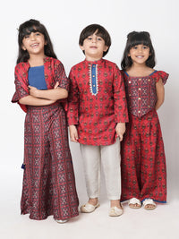 Ethnic Twist Boys Red Print Kurta Pant Set