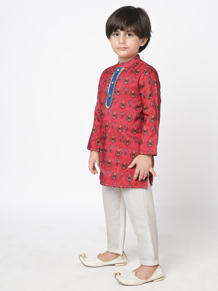 Ethnic Twist Boys Red Print Kurta Pant Set