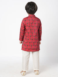 Ethnic Twist Boys Red Print Kurta Pant Set