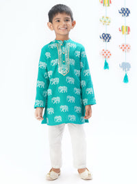Trunk Tales Boys Green Kurta With Pant Set