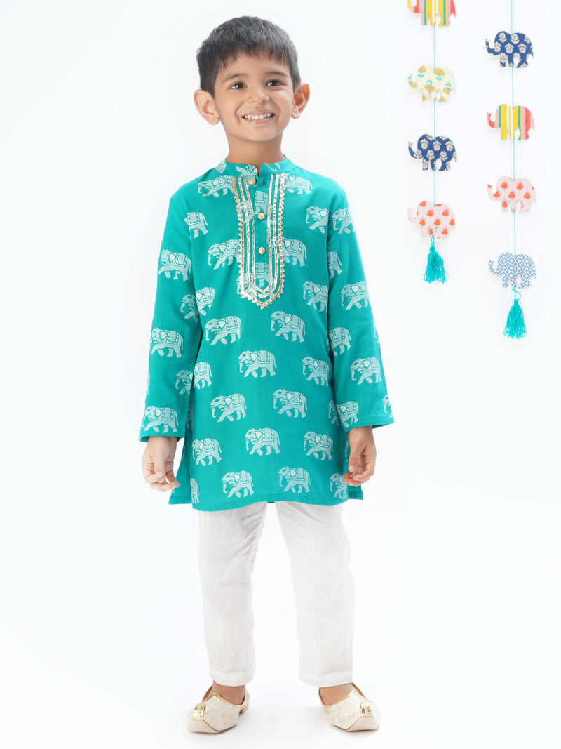 Trunk Tales Boys Green Kurta With Pant Set
