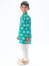 Trunk Tales Boys Green Kurta With Pant Set