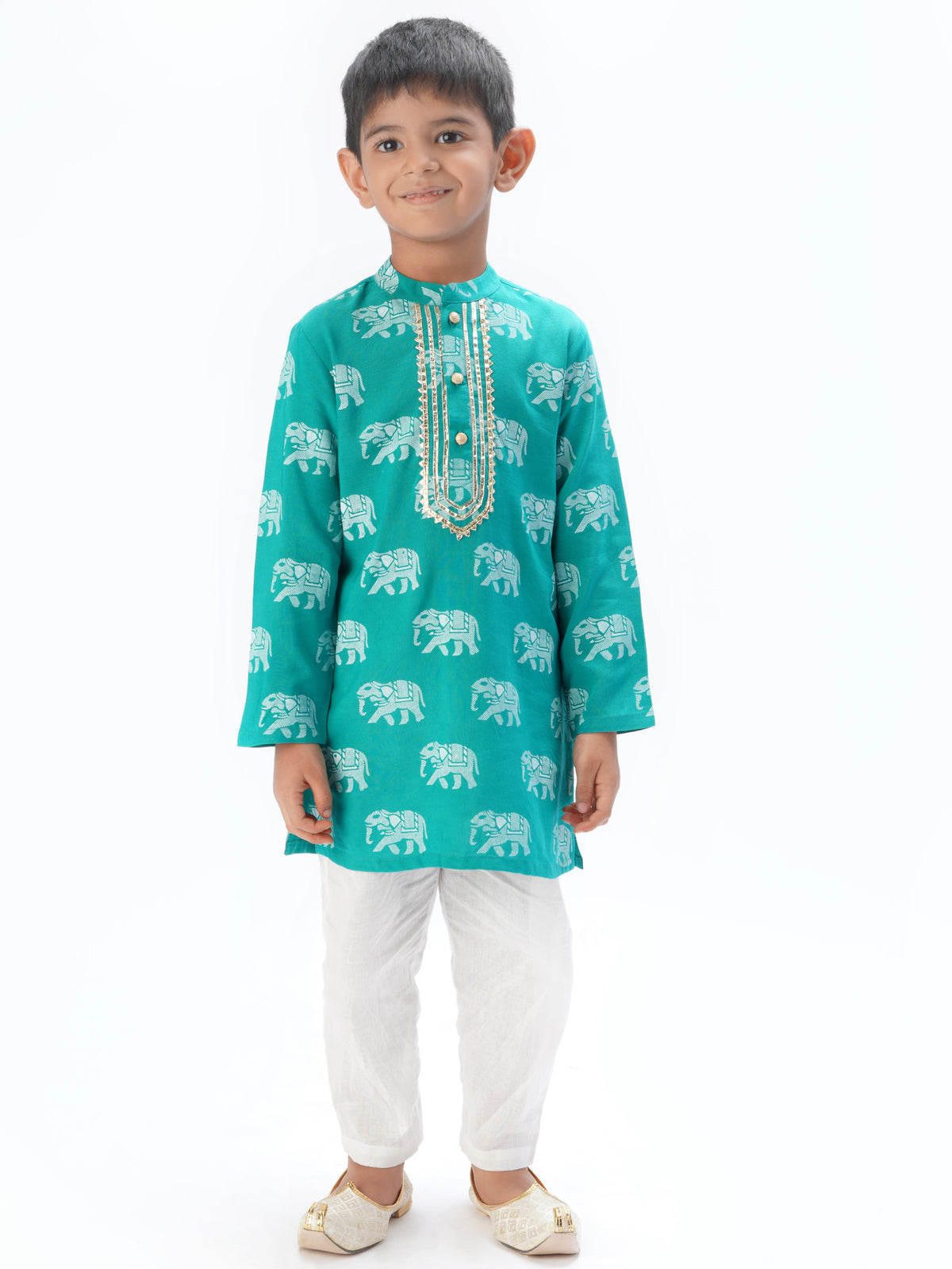 Trunk Tales Boys Green Kurta With Pant Set