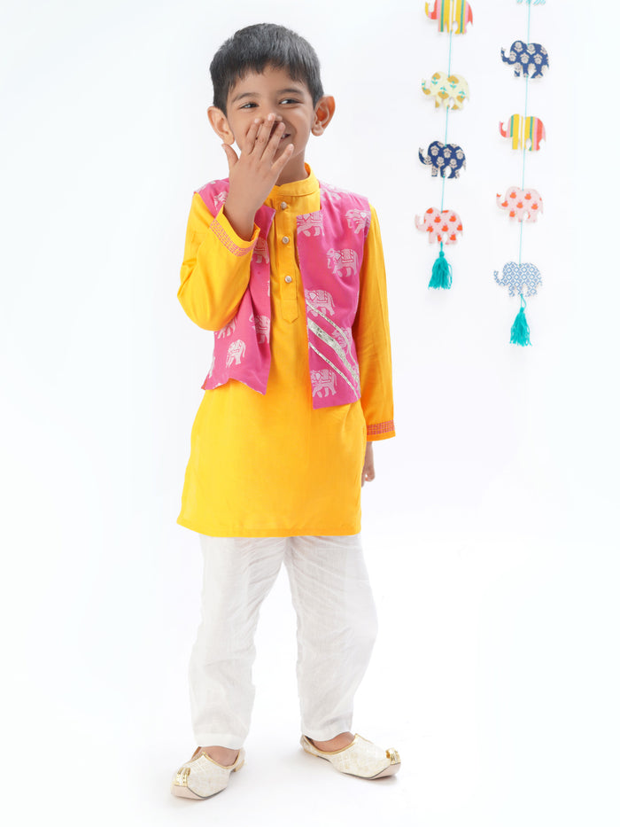 Trunk Tales Boys Yellow Kurta Jacket And Pant