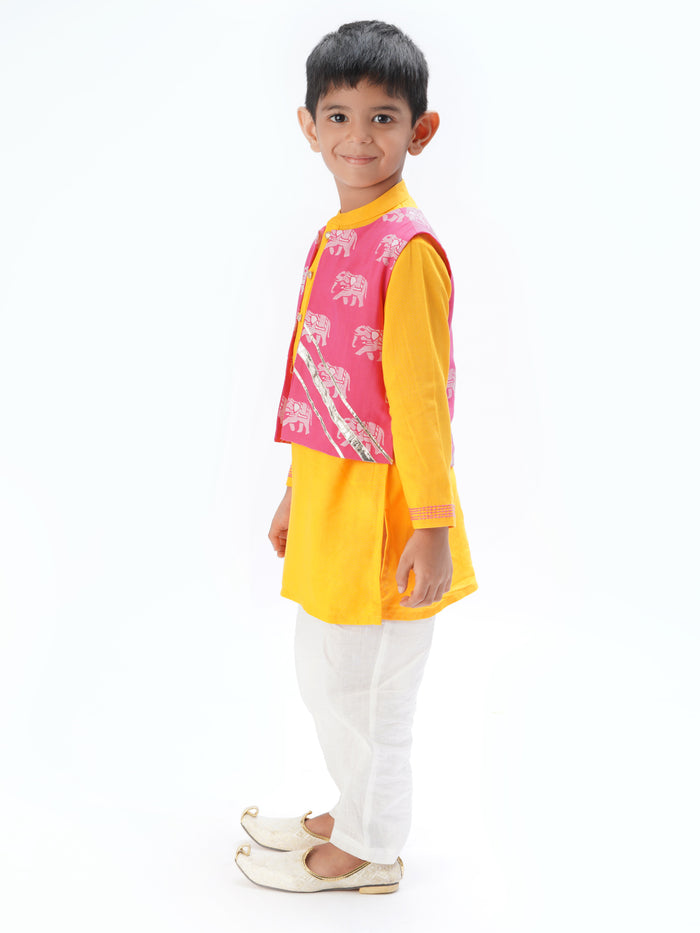 Trunk Tales Boys Yellow Kurta Jacket And Pant
