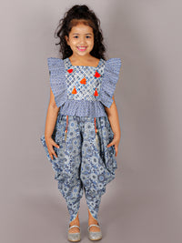 Folklore Girls Blue Crop Top with Dhoti Co-ordinate Set
