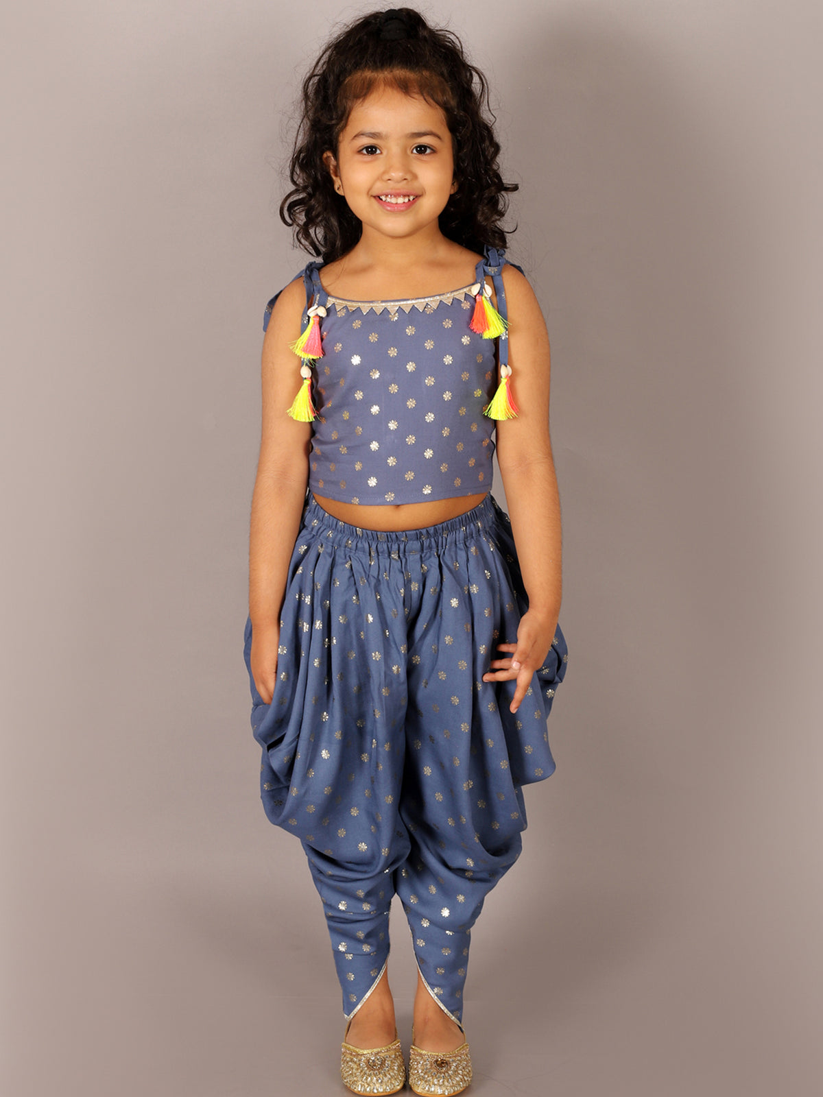 Fusion Fair Girls Blue Crop Top With Dhoti Co-ordinate Set