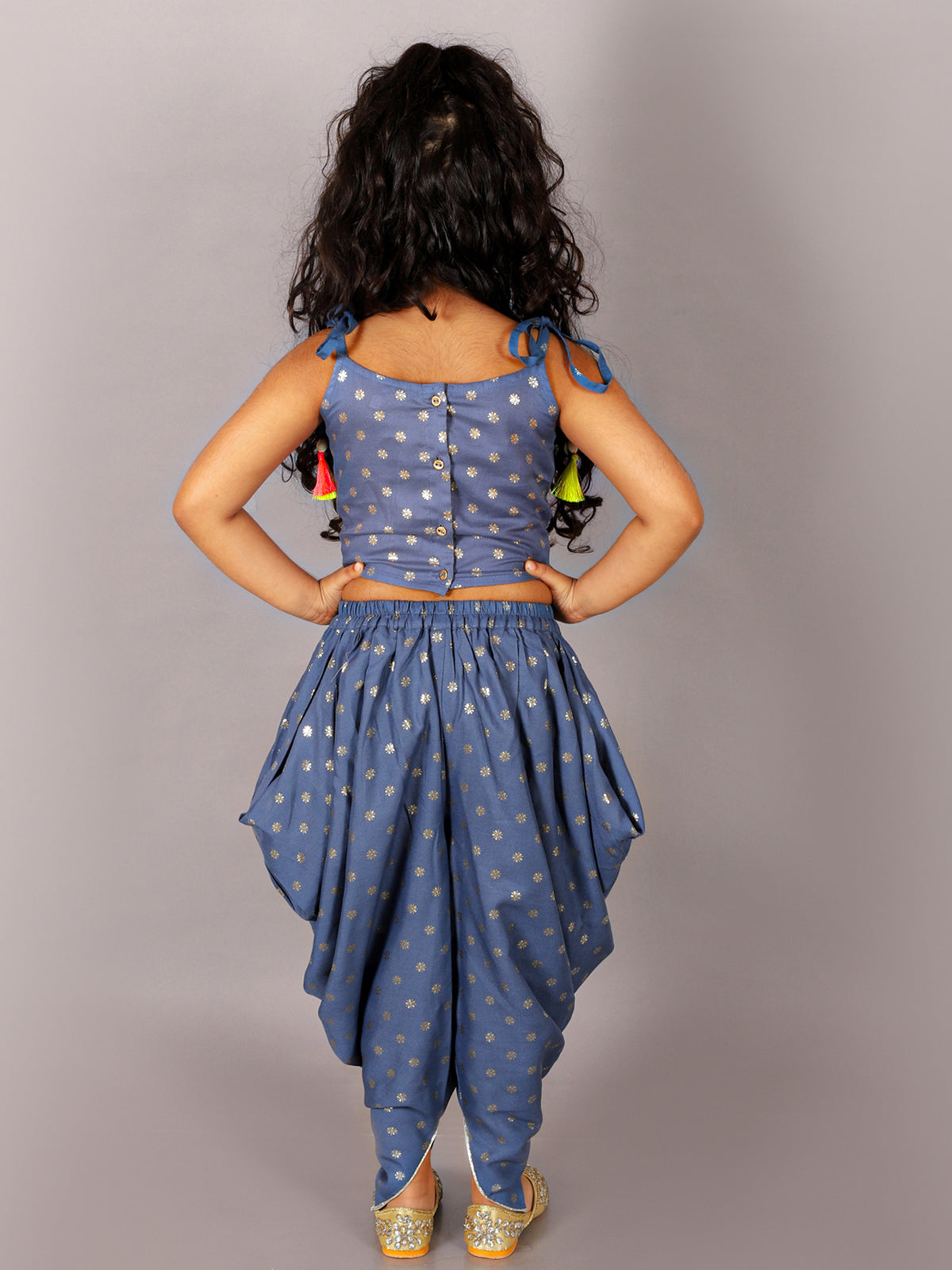 Fusion Fair Girls Blue Crop Top With Dhoti Co-ordinate Set