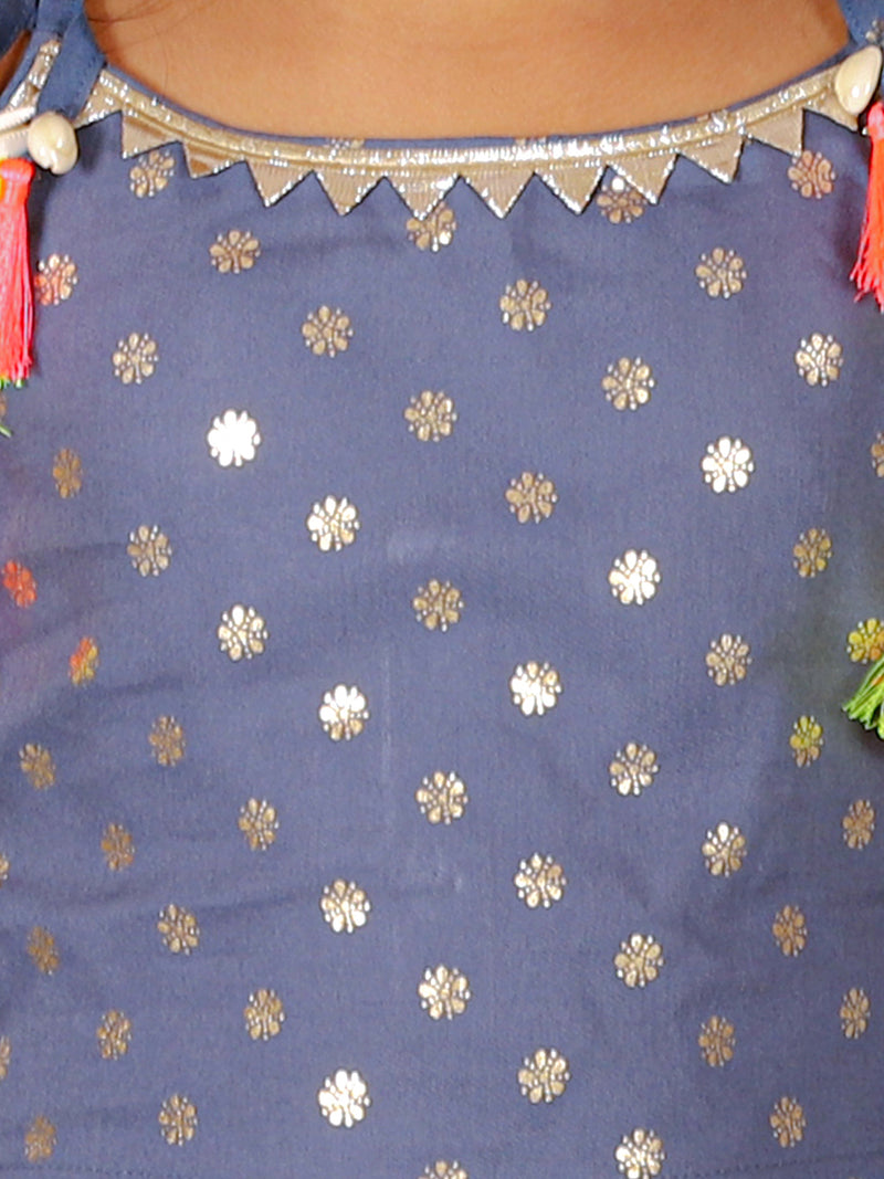 Fusion Fair Girls Blue Crop Top With Dhoti Co-ordinate Set