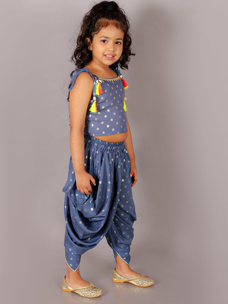 Fusion Fair Girls Blue Crop Top With Dhoti Co-ordinate Set
