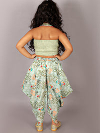 Fusion Fair Girls Green Crop Top With Dhoti Co-ordinate Set