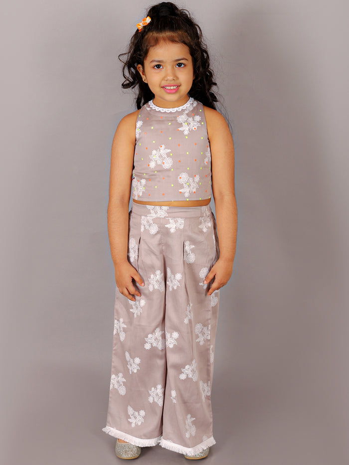 Fusion Fair Girls Grey Crop Top with Pants Co-ordinate Set
