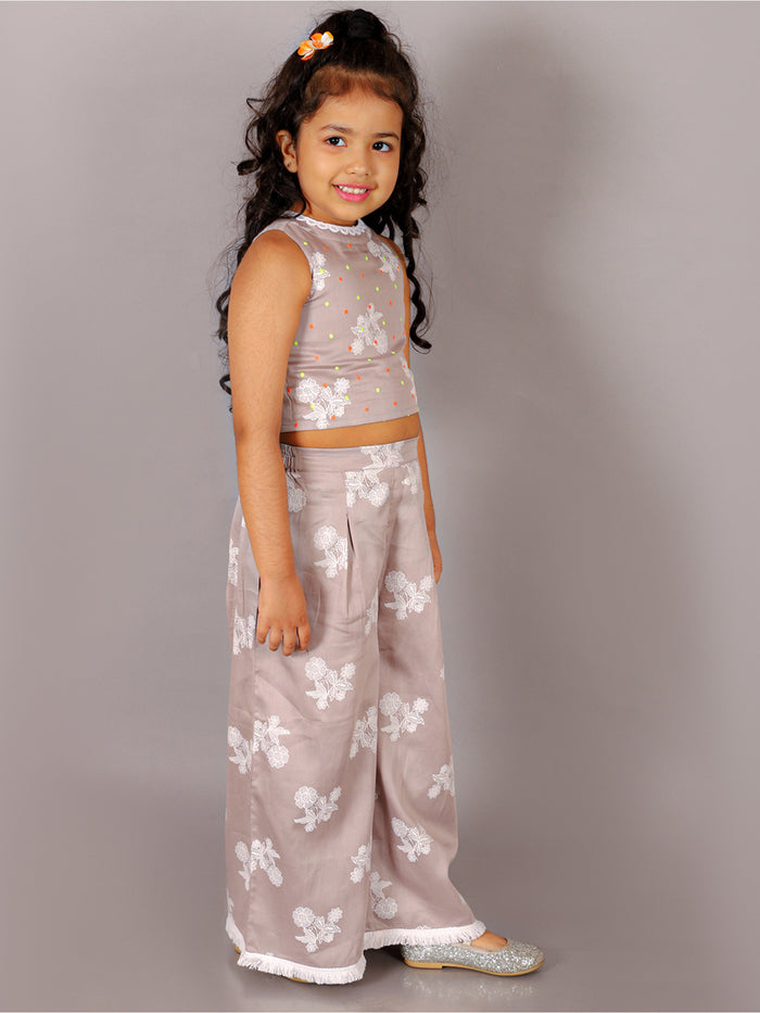 Fusion Fair Girls Grey Crop Top with Pants Co-ordinate Set