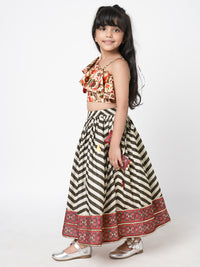 Chromatic Fusion Girls Black & White Stripe Hand Embroidery Lehenga Choli