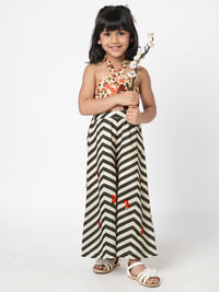 Chromatic Fusion Girls Black & White Stripe Hand Embroidery Jumper