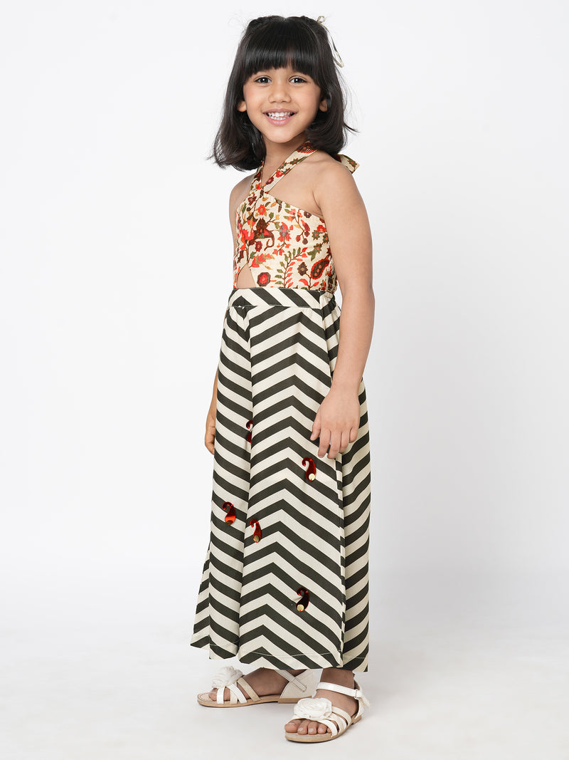 Chromatic Fusion Girls Black & White Stripe Hand Embroidery Jumper