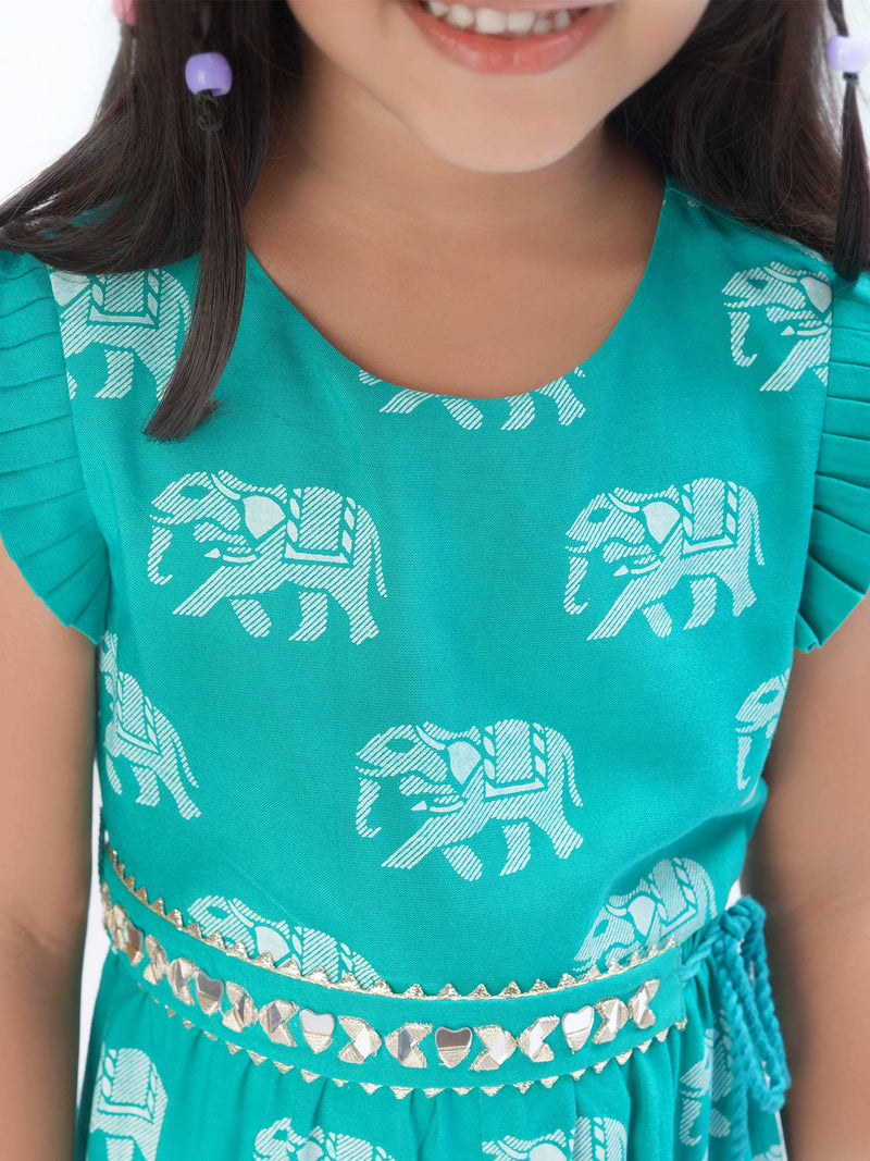 Trunk Tales Girls Green Jumper With Flared Bottom