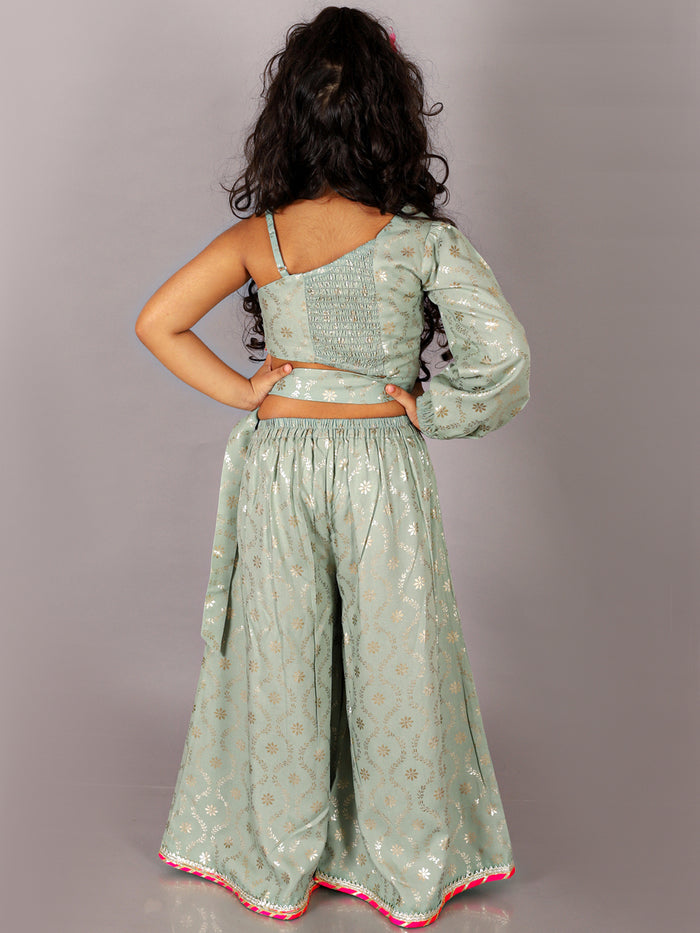 Fusion Fair Girls Green Crop Top With Palazzo Co-ordinate Set