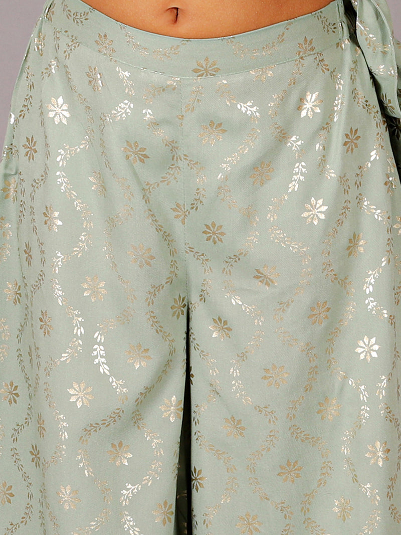 Fusion Fair Girls Green Crop Top With Palazzo Co-ordinate Set