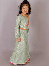Fusion Fair Girls Green Crop Top With Palazzo Co-ordinate Set