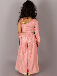Fusion Fair Girls Peach Crop Top With Palazzo Co-ordinate Set