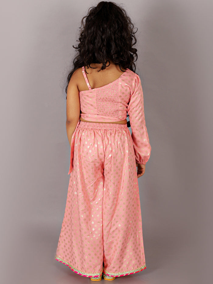 Fusion Fair Girls Peach Crop Top With Palazzo Co-ordinate Set