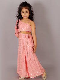 Fusion Fair Girls Peach Crop Top With Palazzo Co-ordinate Set