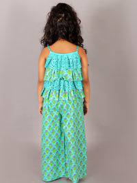 Folklore Girls Green Crop Top With Pants Co-Ordinate Set