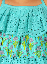 Folklore Girls Green Crop Top With Pants Co-Ordinate Set