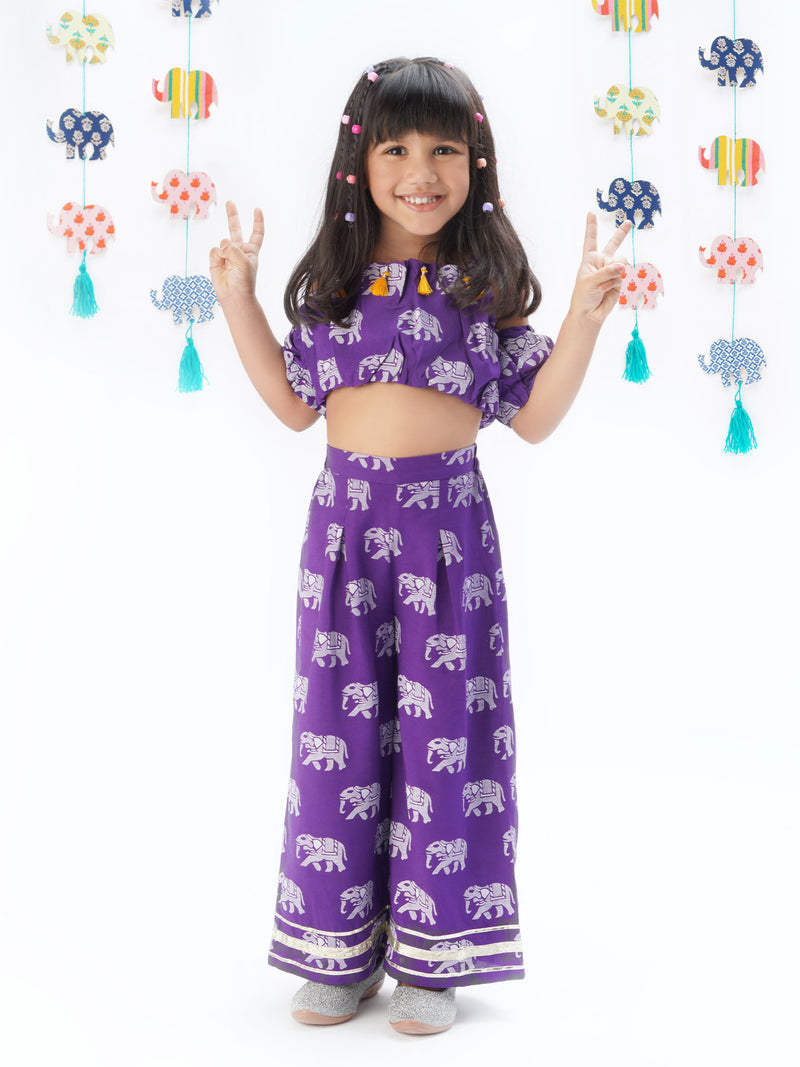Trunk Tales Girls Purple Crop Top With Pants Co-ordinate Set