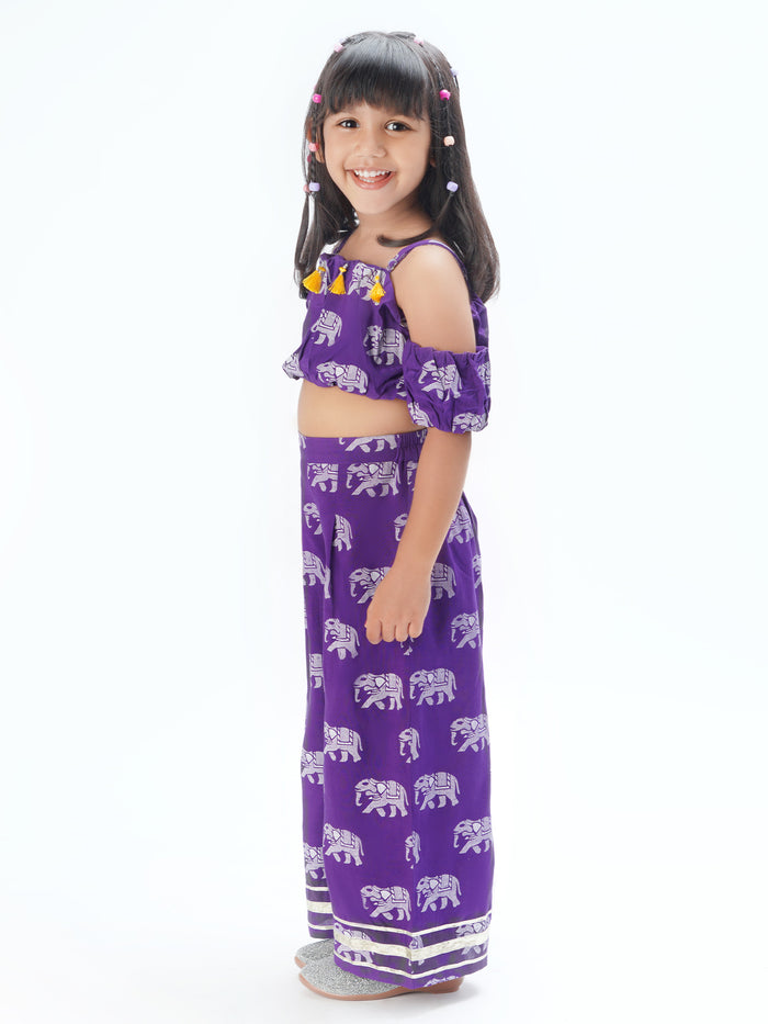 Trunk Tales Girls Purple Crop Top With Pants Co-ordinate Set
