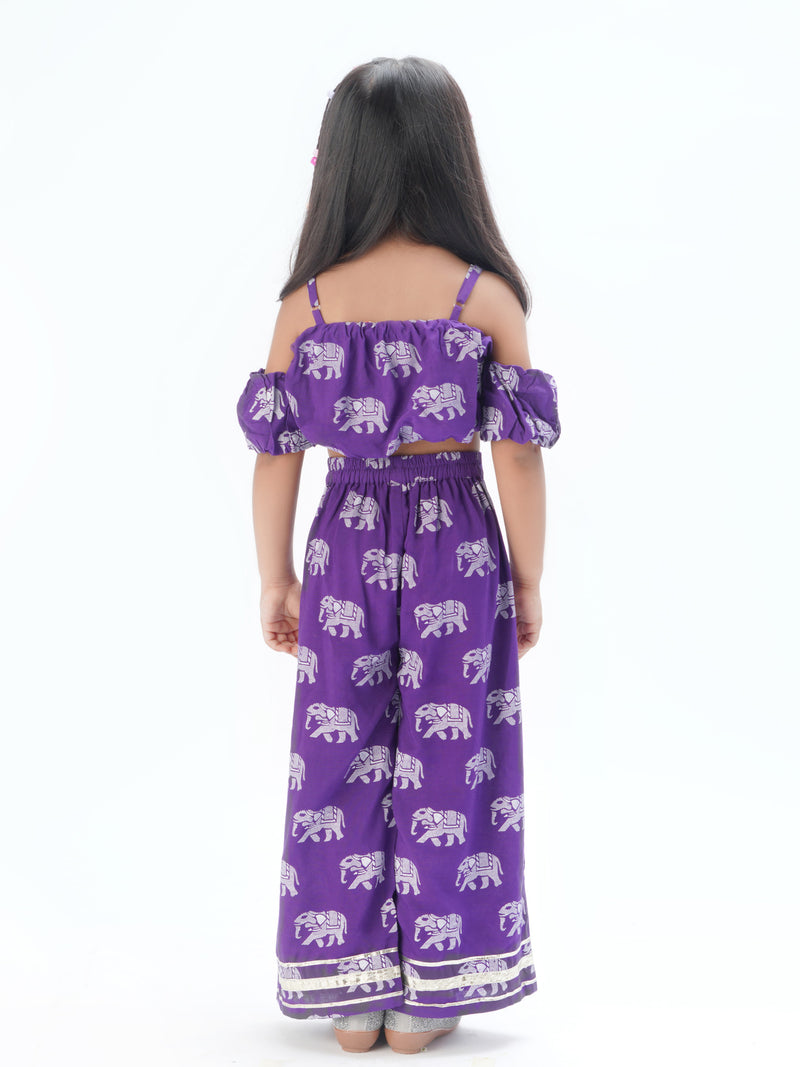 Trunk Tales Girls Purple Crop Top With Pants Co-ordinate Set