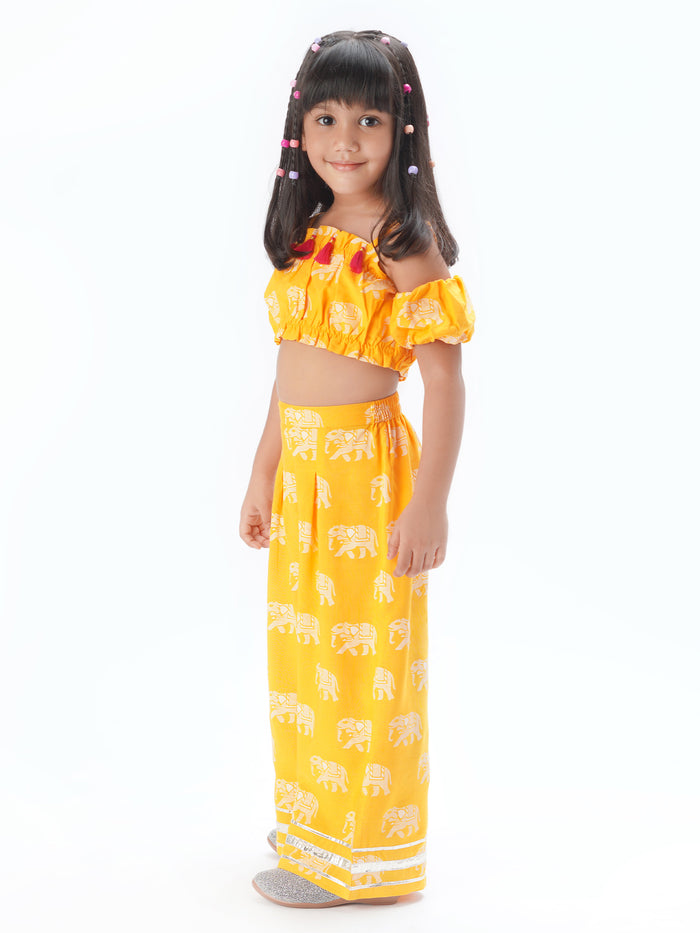 Trunk Tales Girls Yellow Crop Top With Pants Co-ordinate Set