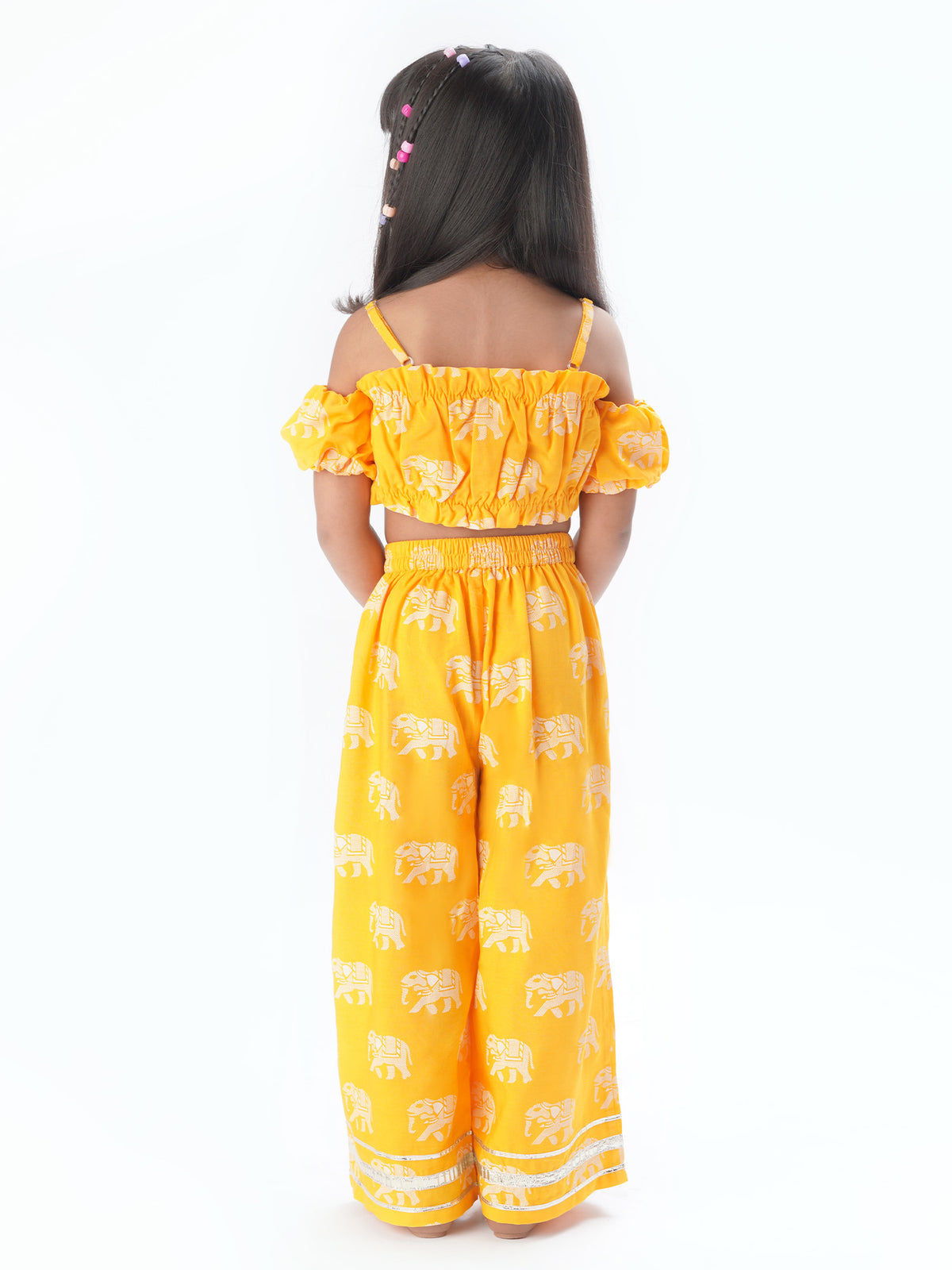 Trunk Tales Girls Yellow Crop Top With Pants Co-ordinate Set